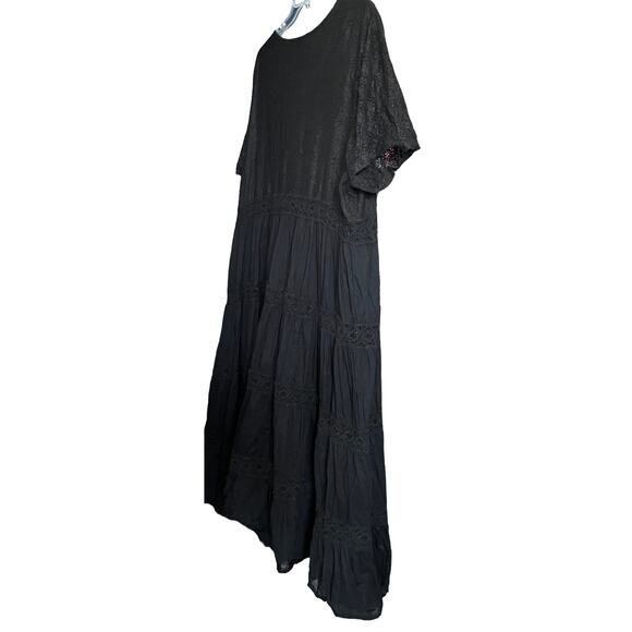 MAGGIE BARNES SHORT SLV MAXI LAYERED DRESS, WOMENS-3X(26/28)-BLACK, LACE, DRESSY - Picture 5 of 10